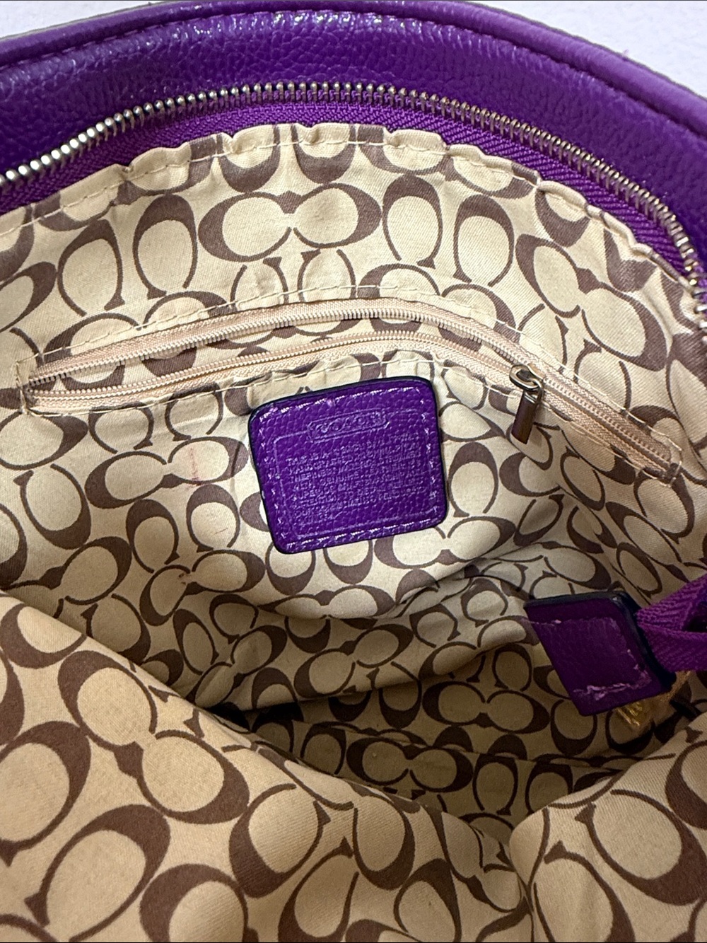 Coach Deep Purple Pebble Leather Shoulder Bag with Gold Accents - Picture 4 of 11
